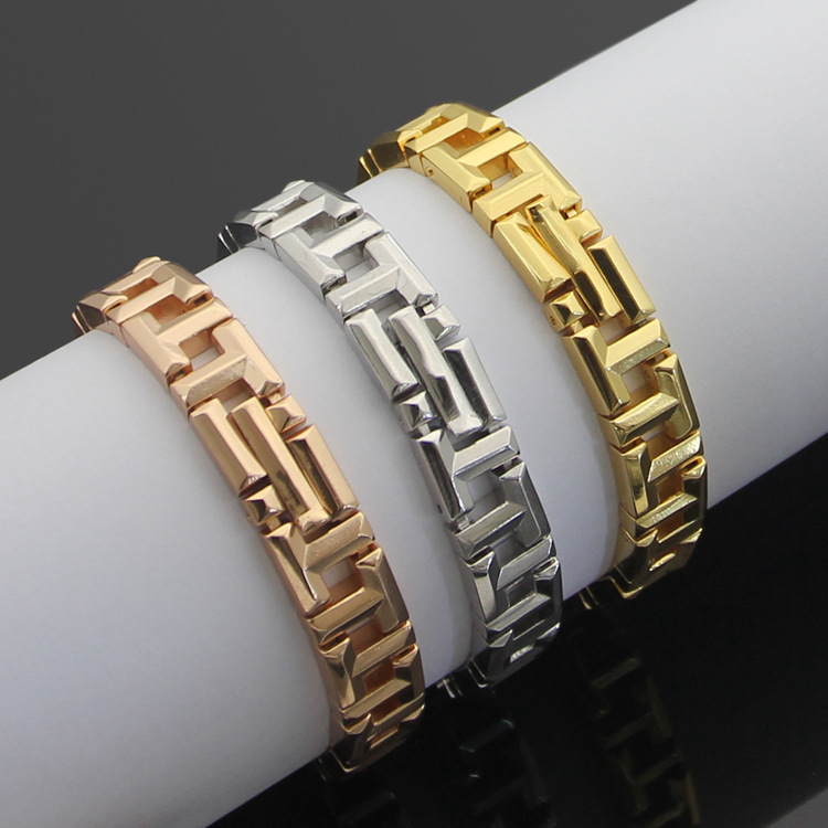 

Europe America Fashion Style Lady Women Titanium steel T Initials Wide Chain Bracelet 3 Color