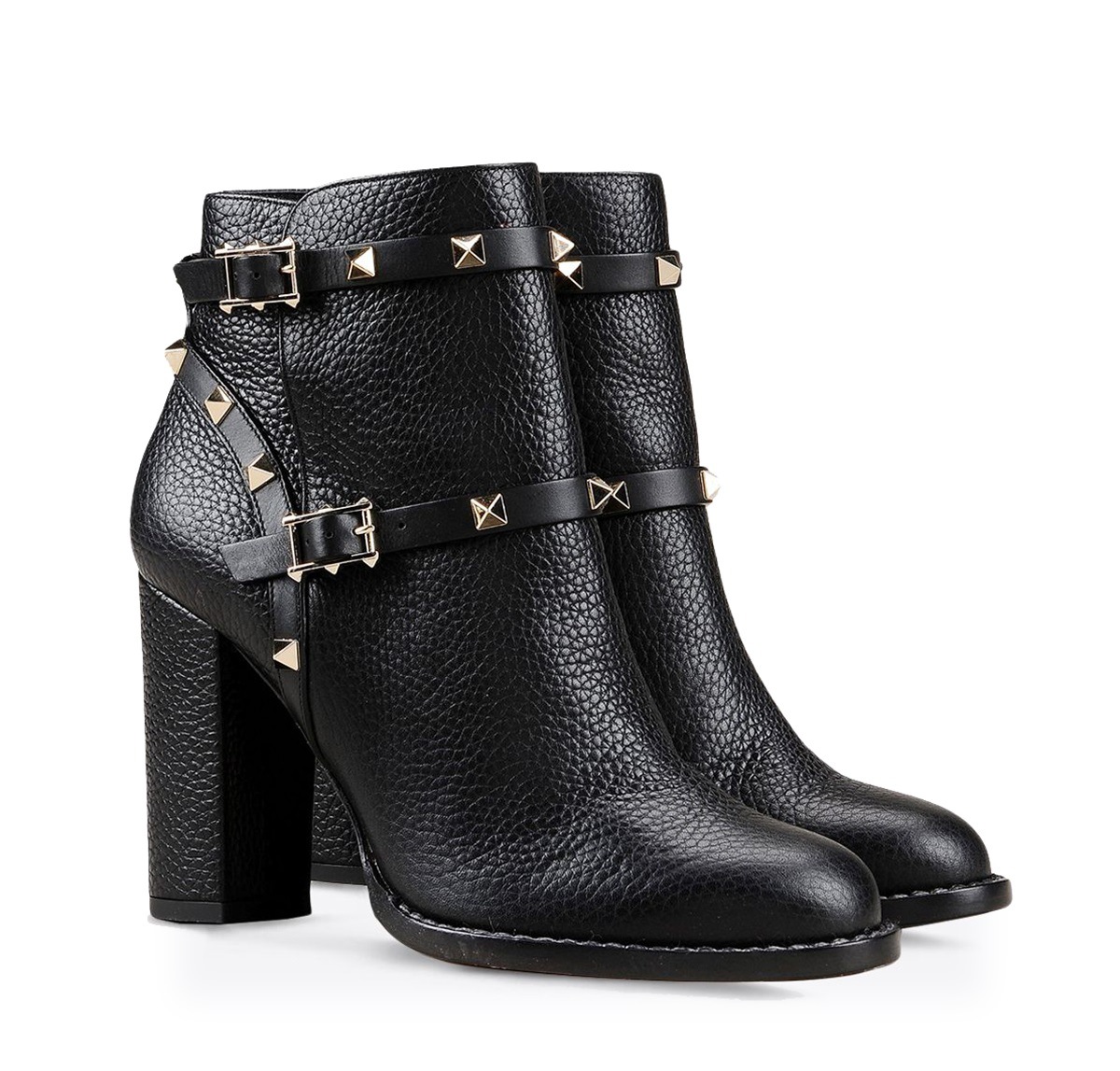 

High Heels Ankle Boots Women shoes Winter Leather Shoes With Top Granulated Calfskin Rivet New Fashion Australia Cowboy Combat Booties, Black