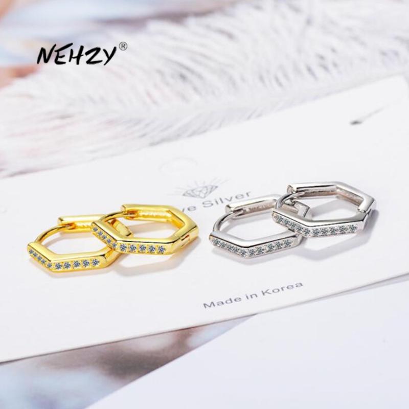 

NEHZY 925 sterling silver new women's fashion jewelry high quality retro simple pentagonal crystal zircon gold silver earrings