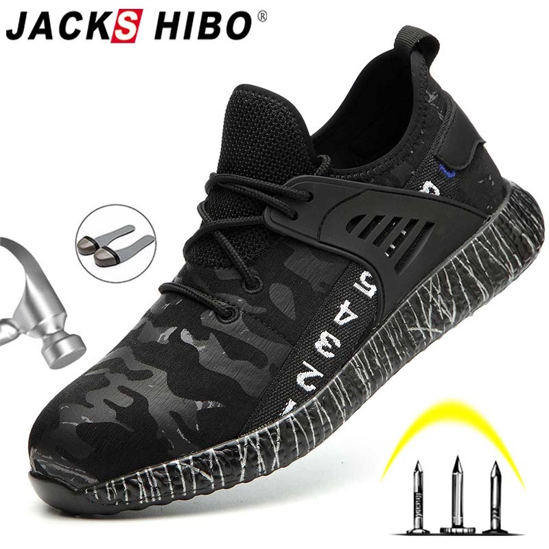 

JACKSHIBO Safety Work Shoes Boots For Men Male Anti-Smashing Steel Toe Cap Boots Construction Shoes Safety Boots Work Sneakers Y200915, Blackwhite