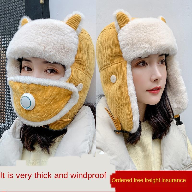 

Hat woman autumn winter Lei Feng hat windproof northeast ski cold Plush riding electric car warm ear COTTON hats for women, Black