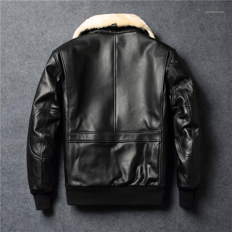 

New Mens Genuine Leather Jackets and Coats 2020 Winter Casual With Wool Collar Detachable Pilot Sheepskin Leather Jacket Hombre1, Black