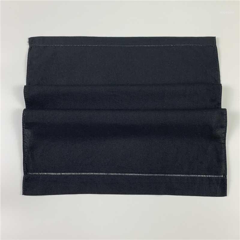 

Fashion Guest Towels with Embroidered Border Black Color Linen Hand Towel 14"x21"1