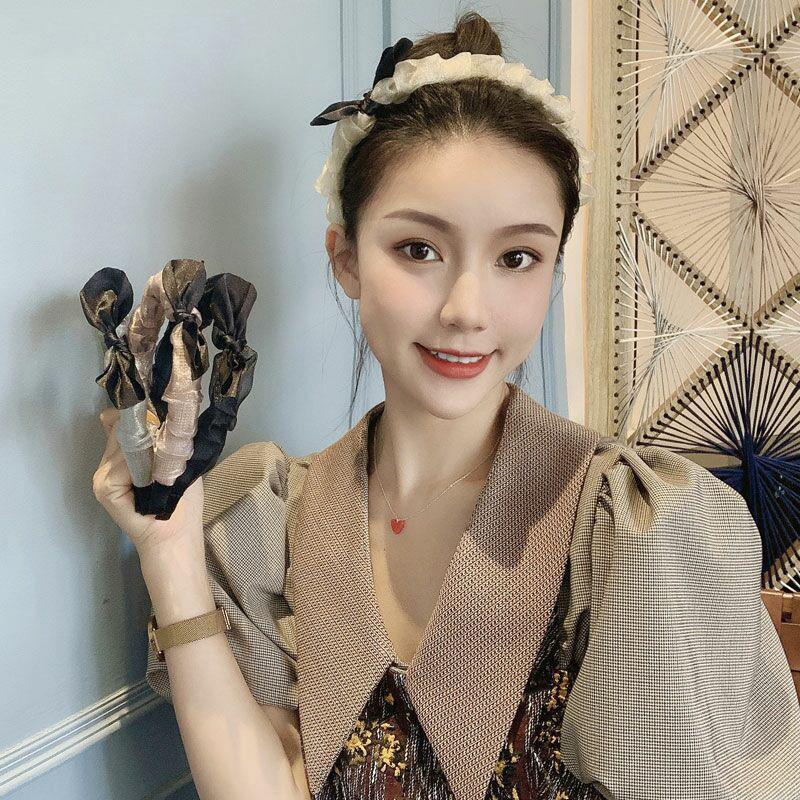 

Little Fresh Bowknot Chiffon Ruffle Hairband Hair Hoop Sweet Mesh Bright Silk Girls Hair Band Lady Fashion Headwear Accessory