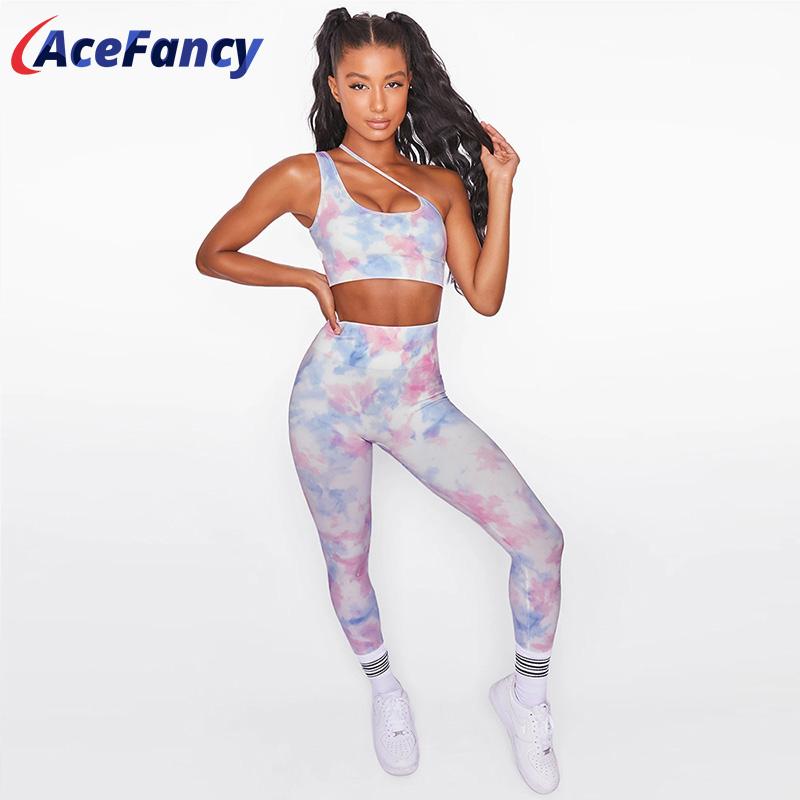 

Tie Dye Print Women Yoga Set Sleeveless Crop Top High Waist Leggings Sportswear For Women Yoga Set Fitness Clothing ZC4141, Zc4142