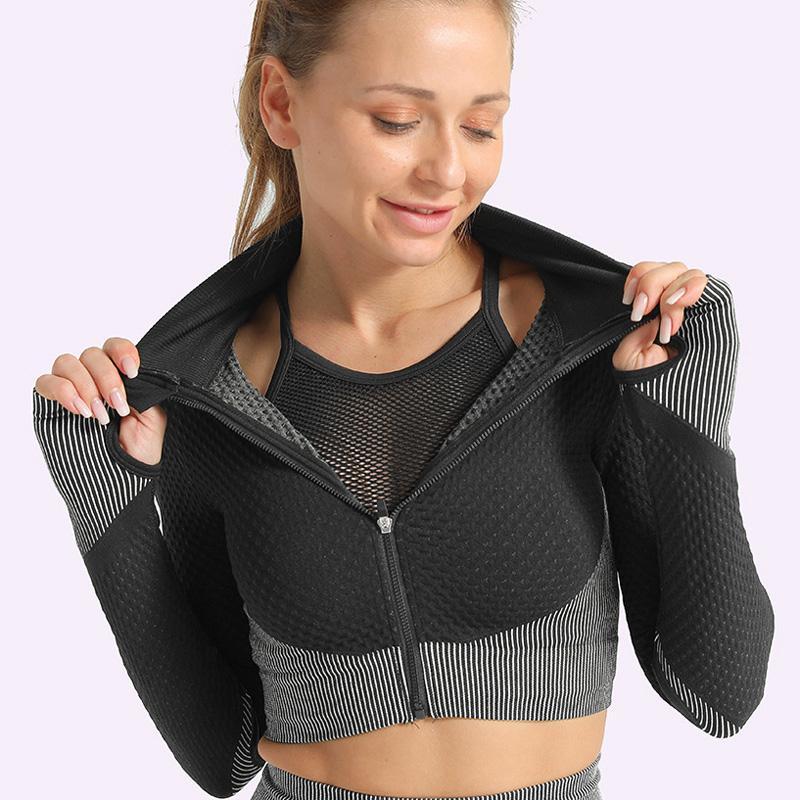 

Sport Seamless Workout Women Long Sleeve Zipper Crop Top Shirt Clothes Yoga Gym Shirts1, Blue