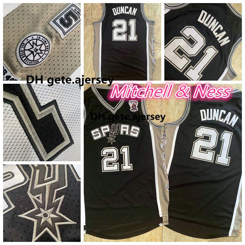 

Mitchell&Ness Vintage San Antonio Spurs Throwback White DeRozan 21 Duncan Mesh Fabric Embroidered Stitched Basketball Jerseys, Black;red