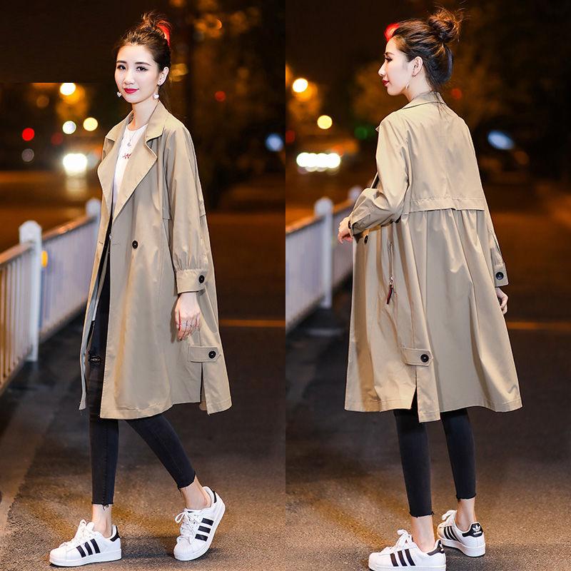 

Women Long Autumn Trench Big Size Loose Wist Sexy Autumn Solid Pocket Coat Long Sleeves V-Neck Apparel Top Fashion Thin Overcoat