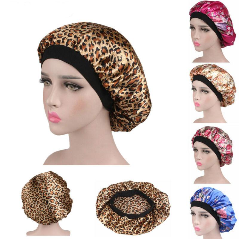 

Women Silk Night Sleep Cap Hair Care Bonnet Hat Printing Head Cover Satin Wide Elastic Band