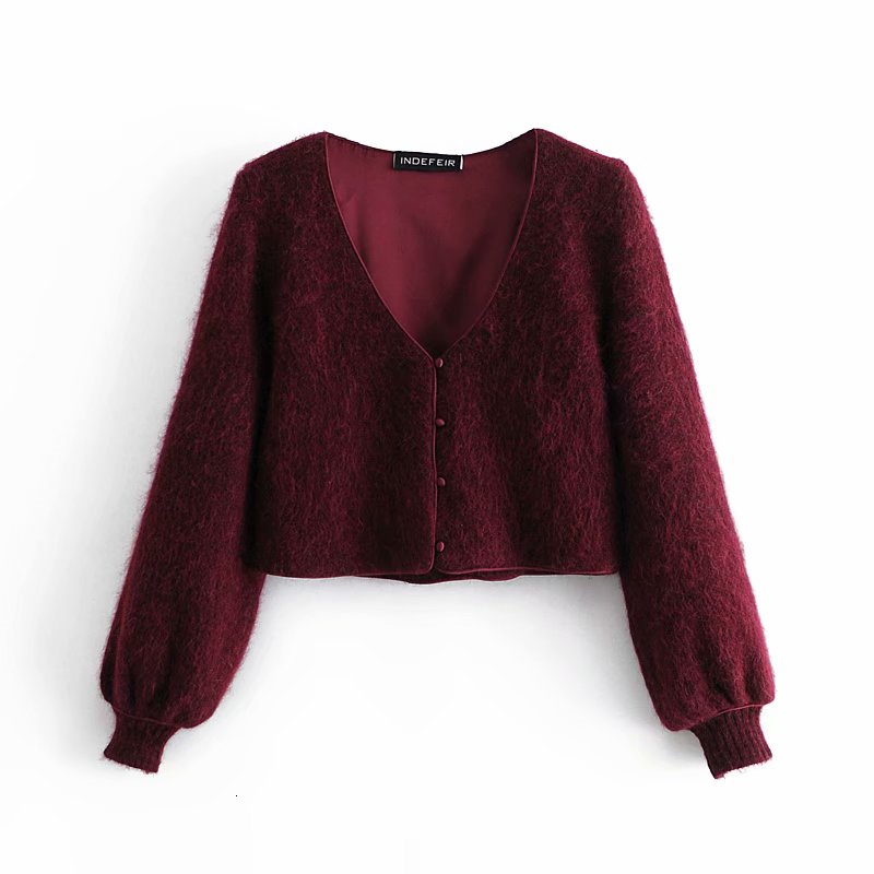

2021 New Vintage Women V-neck Solid Coats Fashion Ladies Button Knitted Tops Female Elegant Soft Cardigan Chic Girl Jacket 79ev, Burgundy
