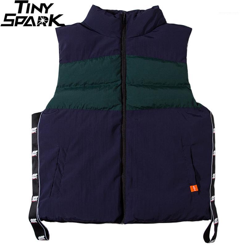 

Men Vest Waistcoat Winter 2018 Harajuku Swag Ribbon Streetwear Vintage Color Block Hip Hop Jacket Vest Warm Thick Outwear Cotton1, A566025 blue