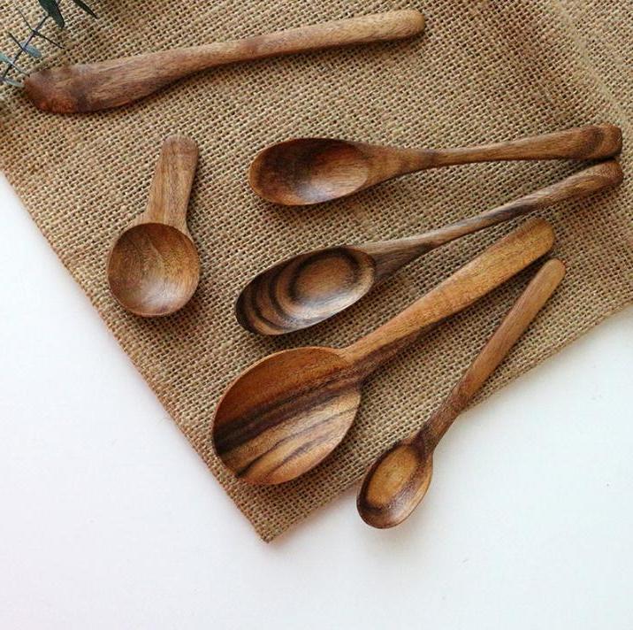 

100pcs Wooden Spoon Eco-friendly Natural Teakwood Long Handle Salad Mixing Spoon Icecream Scoop Tableware Wholesale
