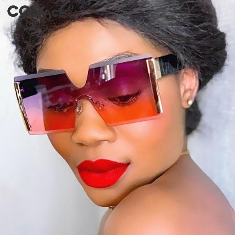 

Sunglasses 49548 Oversized Rimless Square Fashion Men Women Shades UV400 Vintage Glasses