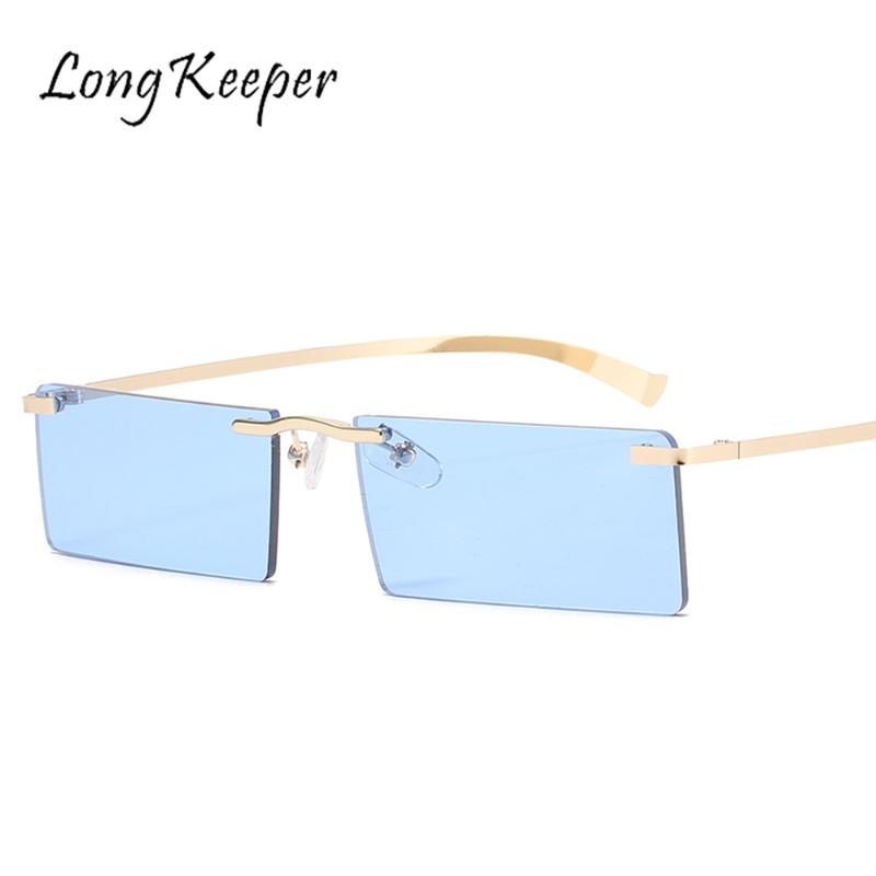 

LongKeeper Small Rimless Sunglasses Women Brand Designer Steampunk Rectangle Sun Glasses Female Eyewear Vintage Eyeglasses Gafas