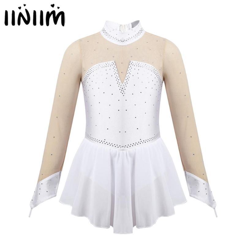 

iiniim Kids Girls Sparkly Tulle Splice Holographic Keyhole Back Figure Skating Dress Ballerina Dance Gymnastics Leotard Dress, Burgundy