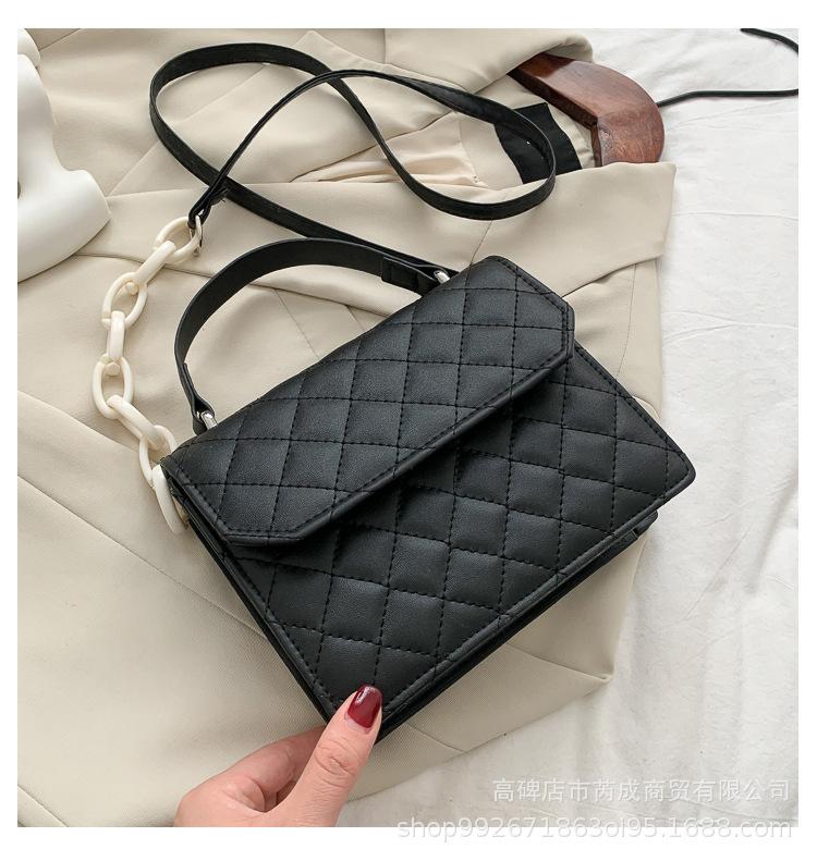 

Popular embroidery line ladies handbag women's 2021 new trendy simple net red one-shoulder stiletto small square bag, Khaki