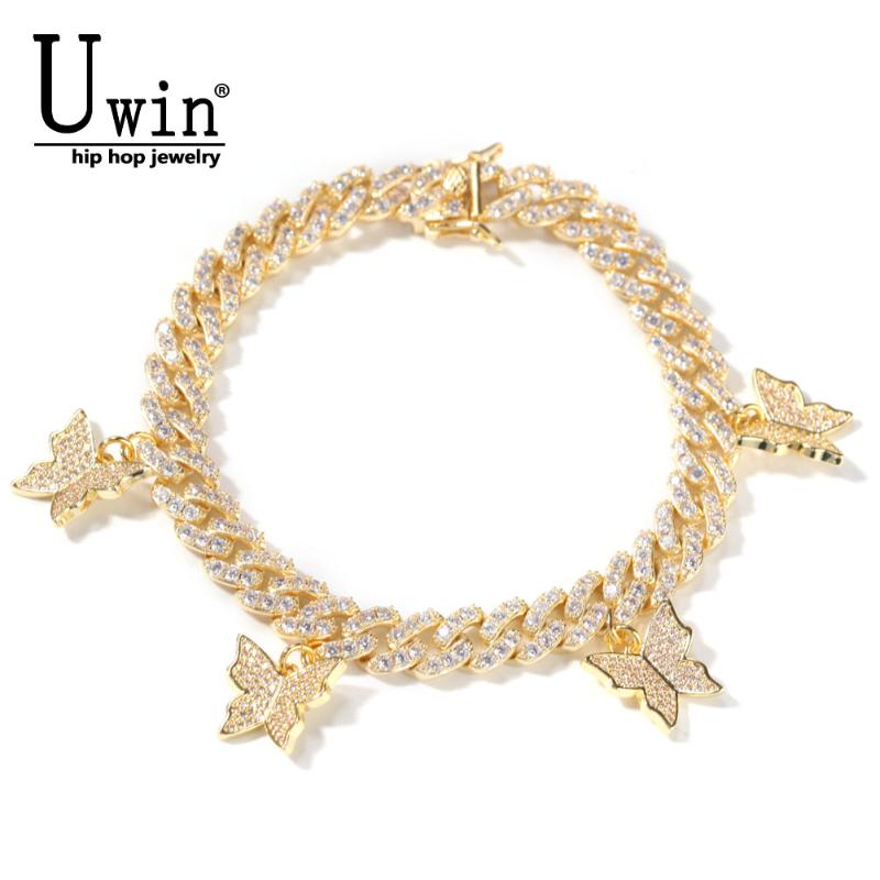 

Uwin 9mm Cuban Bracelet With Butterfly Mini Ankle Pink Cz Punk Miami Link Bling Hip Hop Jewelry For Gift