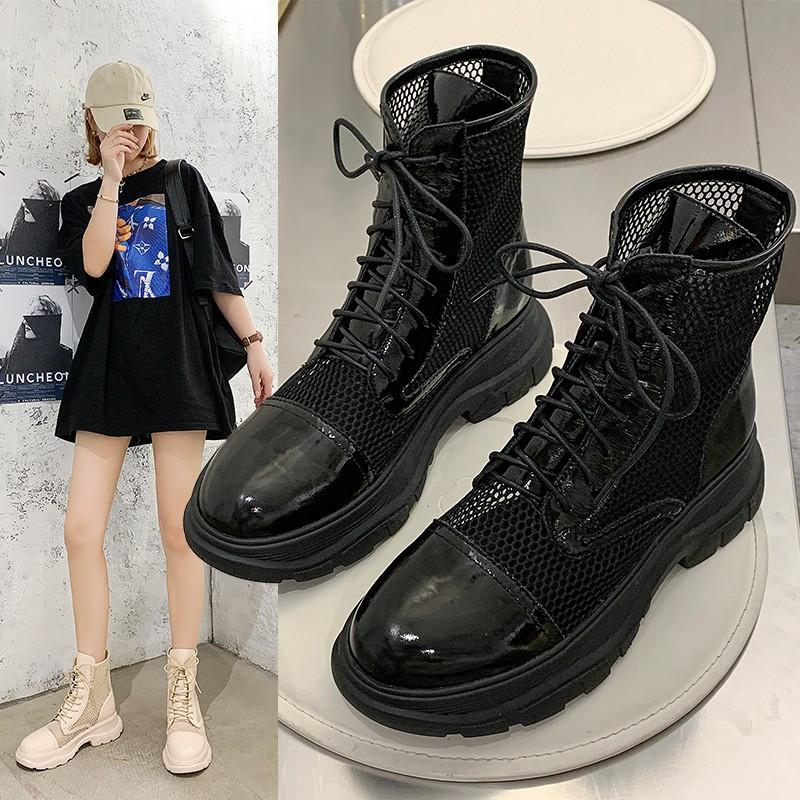 

Botas Women Motorcycle Ankle Boots Wedges Female Lace Up Platforms Spring Black Leather Oxford Shoes Woman 2020 Botas Mujer