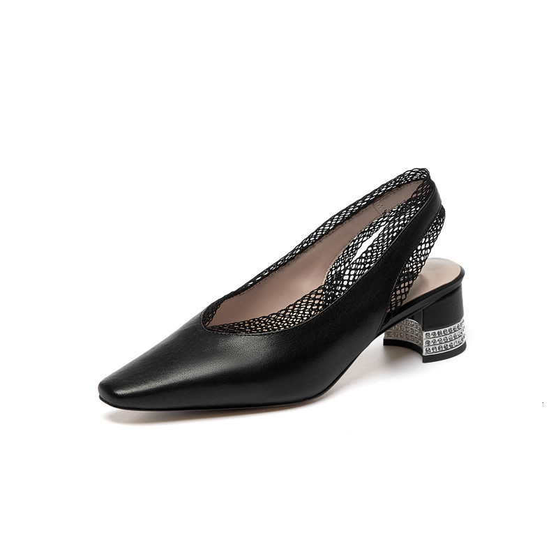 

2021 New Genuine Women Shallow Ladies Only Thick Heels Toe White Rice Party Shoes 22J8, Black