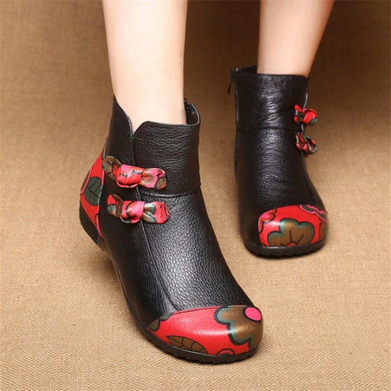 

Shoes woman Autumn and winter new fashion retro Keep warm boots women best-selling flat casual wild wild cow leather shoes boots, Black single