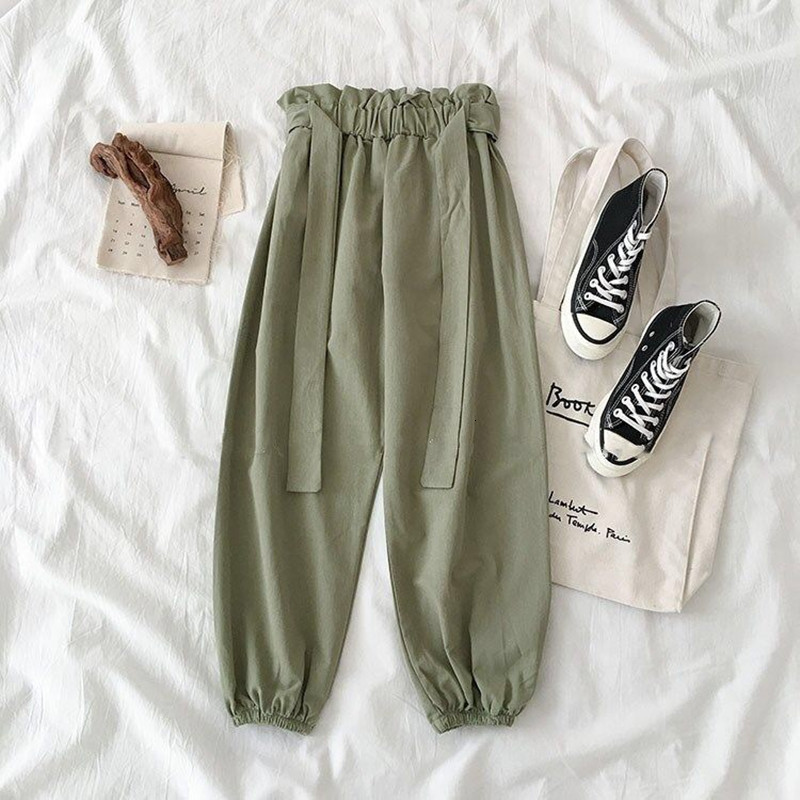 

2021 New Elestic High Waist for Women Lady Elegant Harme Pants Wide Leg Trousers Woman Solid Sweatpants Womens Clothes Office Zayk, Black01