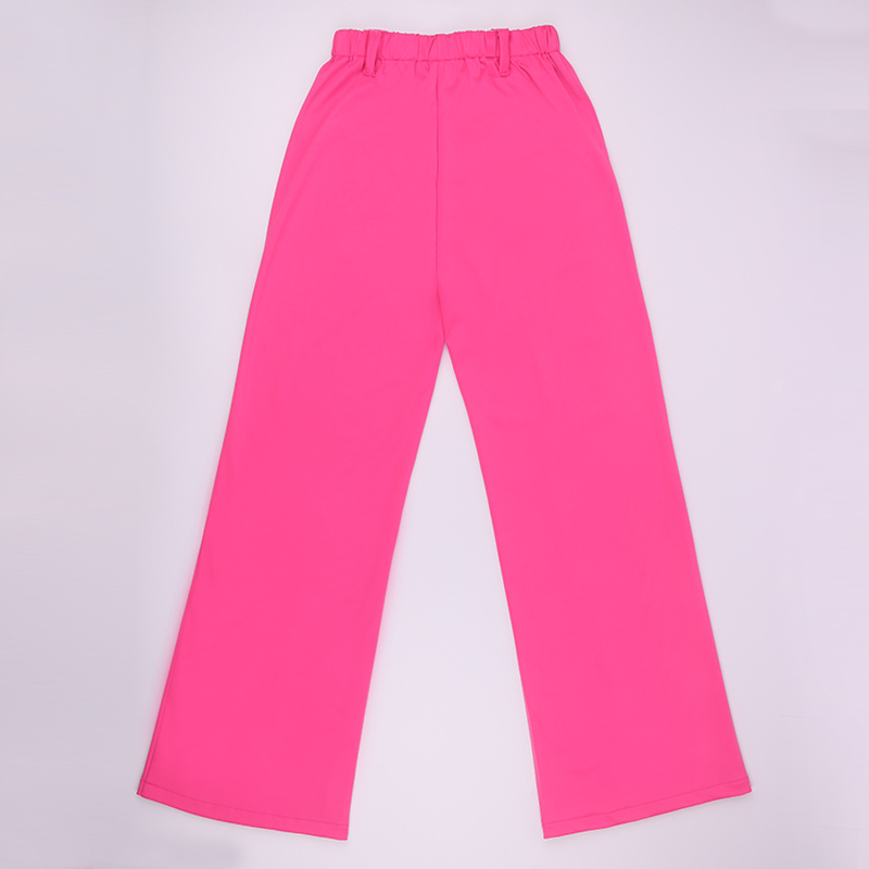 

OMSJ New High Waist Fashion Streetwear Women's Solid Full Length Trousers Sweat Pants Elastic Waist Neon Pink Flare Bottoms 201113