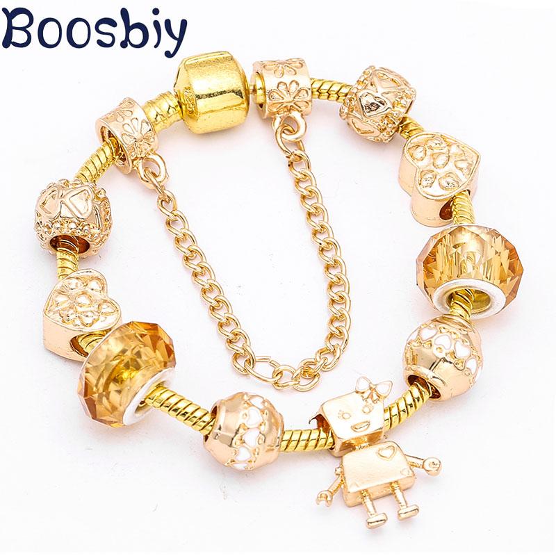 

Boosbiy New Style Gold Color little Bella Charms Bracelets & Bangles For Women DIY Snake Chain Brand Bracelet Jewelry Gift