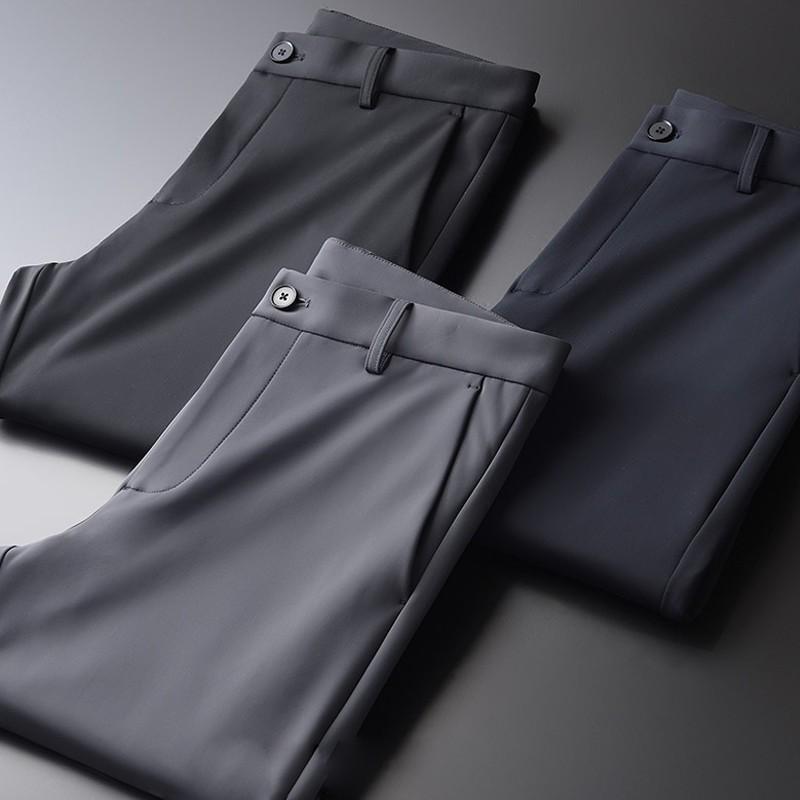 

New Autumn Winter Mens Pants Luxury Add Velvet Solid Color Casual Men's Trousers Fashion Slim Fit Male Pants Plus Size, Black hkz20157