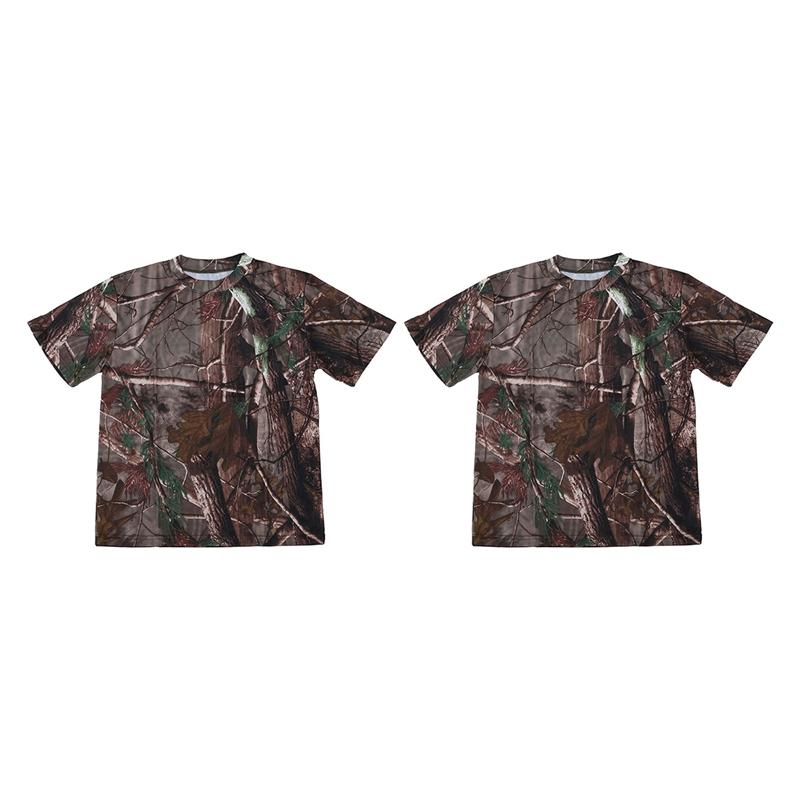 

2Pcs Outdoor Hunting Camouflage T-Shirt Men Breathable Combat T Shirt Dry Sport Camo Camp Tees-Tree Camouflage -  & L, Army green