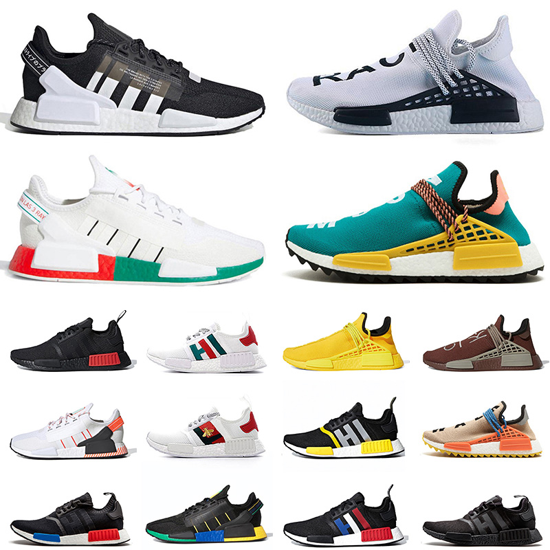

NMD R1 V2 2021 Human Race Pharrell Williams Running Shoes for Mens Womens Black White Heart Mind Chocolate Trainers Sneakers Size 13, C15 nerd black 36-47