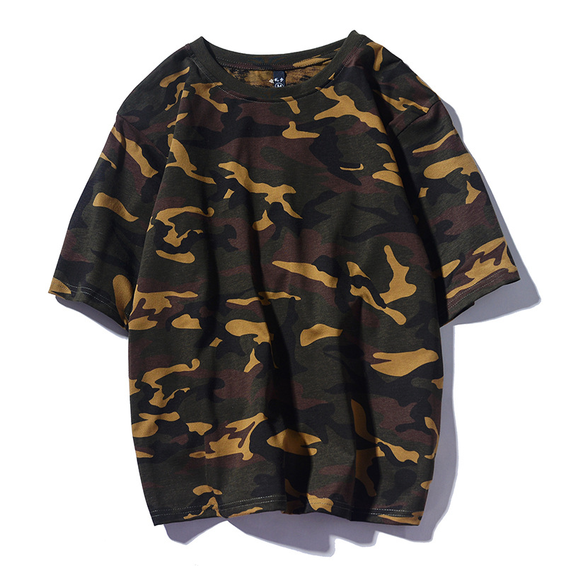 Court Hommes camouflage manches T-shirts ras du cou en vrac planche à roulettes T-shirts Homme d'été Haut