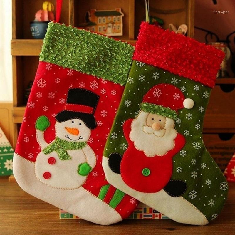 

Cute Singel Small Christmas Stocking Santa Claus Snowman Holiday Gift Candy Bag1