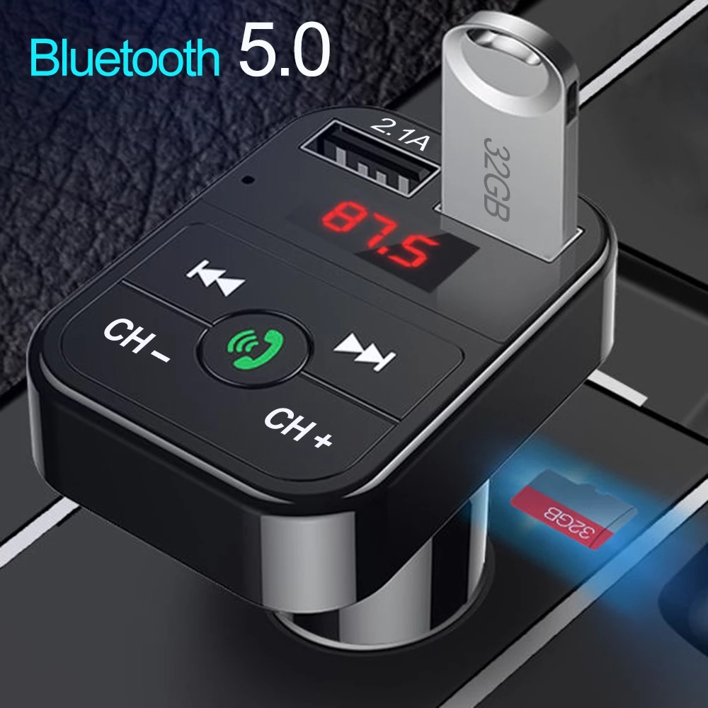 

Car Bluetooth 5.0 FM Transmitter Wireless Handsfree Audio Receiver Auto MP3 Player 2.1A Dual USB Fast Charger Car Accessories