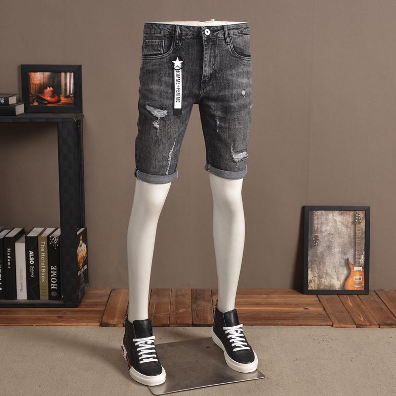 

Ripped Denim Shorts Casual 2020 Summer Jeans Fashion Dark Gray Straight Regular Knee Length Jean, Dark grey