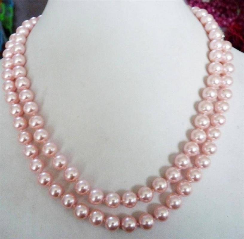 

Handmade long 8mm pink white puple black gold colour shell pearl necklace 36" fashion jewelry