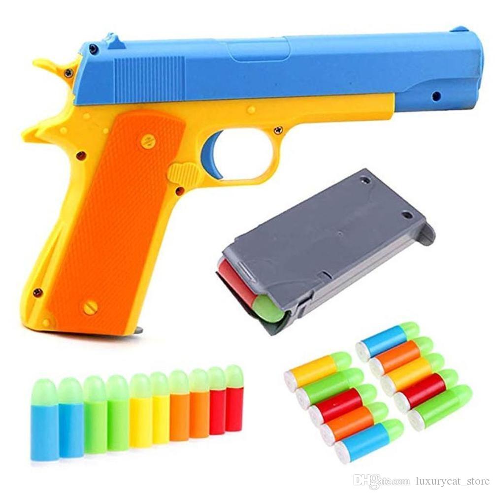 

Kids Toy Gun Colt 1911 Toy Pistol with 20 Pcs Colorful Soft Bullets, Ejecting Magazine and Pull Back Action - Random color.#VVF