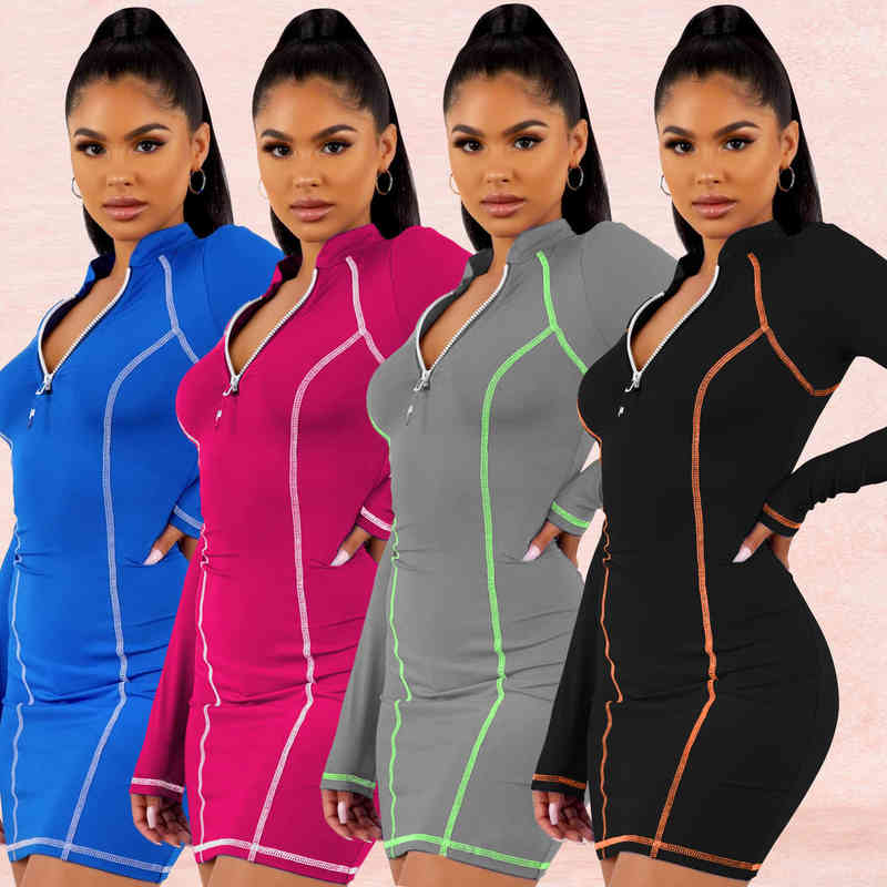 Casual Dresses women's fashion casual solid color splicing long sleeve dr's h3315-image-751226203