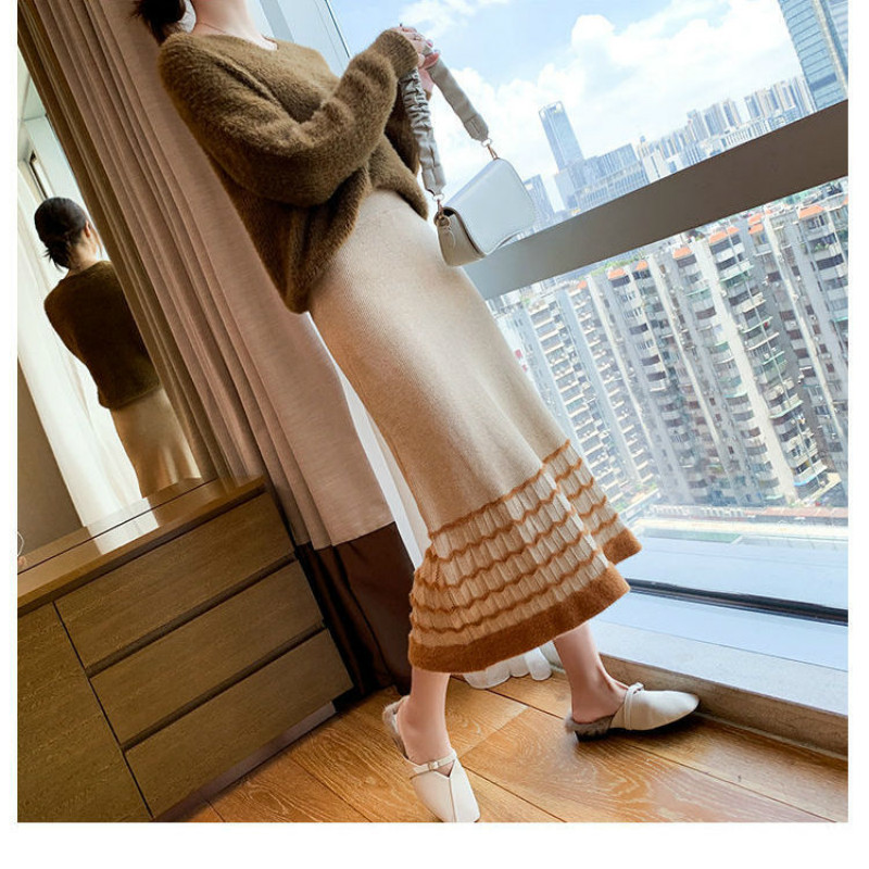 

Women's 2021 New fashions pleated autumn elastic winter with high tightly knit sweater long skirts midi skirt y333 EN1X, Heise