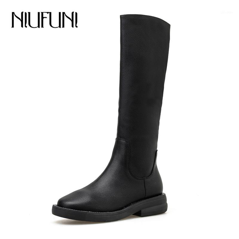 

NIUFUNI Fashion PU Leather Knee High Boots Women Shoes Black Botas Mujer Flat Heel Knight Boots Autumn Winter Female Shoes1