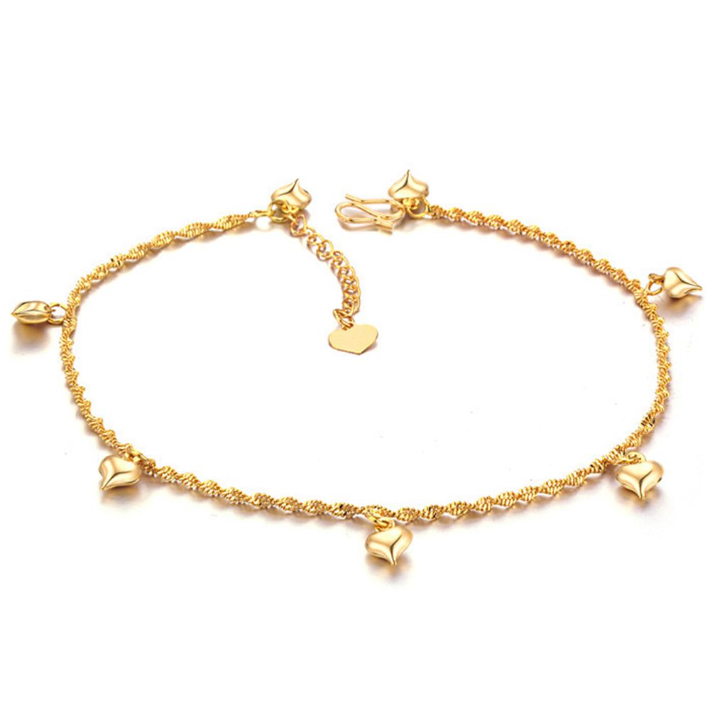 Womens Anklet Chain 18kGold Filled Solid Beach Foot Chain Link with Heart Design For Lady Classic Style Sexy Jewelry 25cm Long-image-602883164