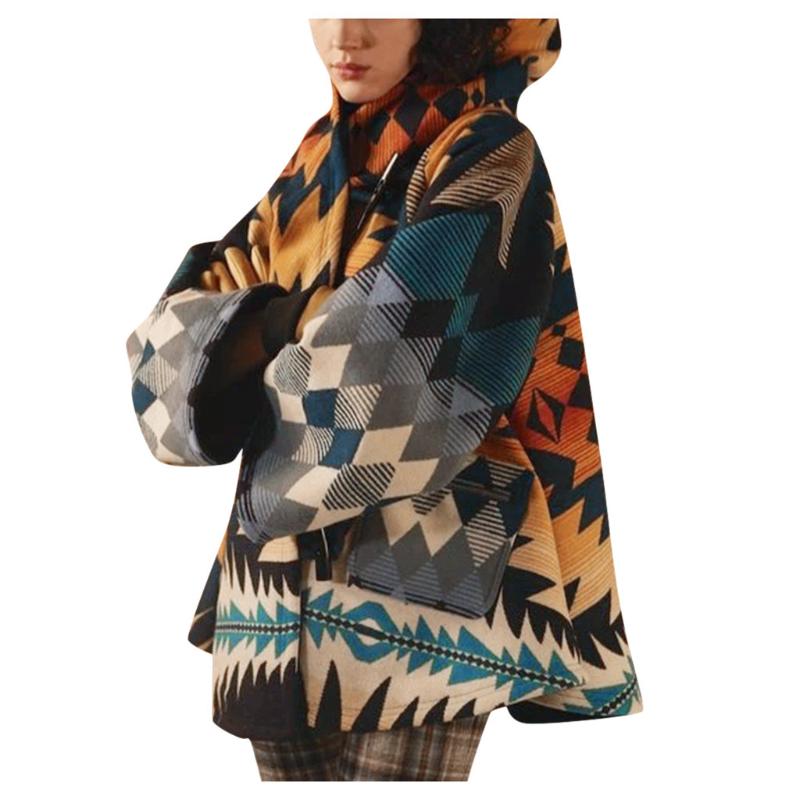 

Women' Winter Loose Horn Buckle Travel Style Cloak Coat Female Jacket Woman Winter Keep warm Coats Plus Size