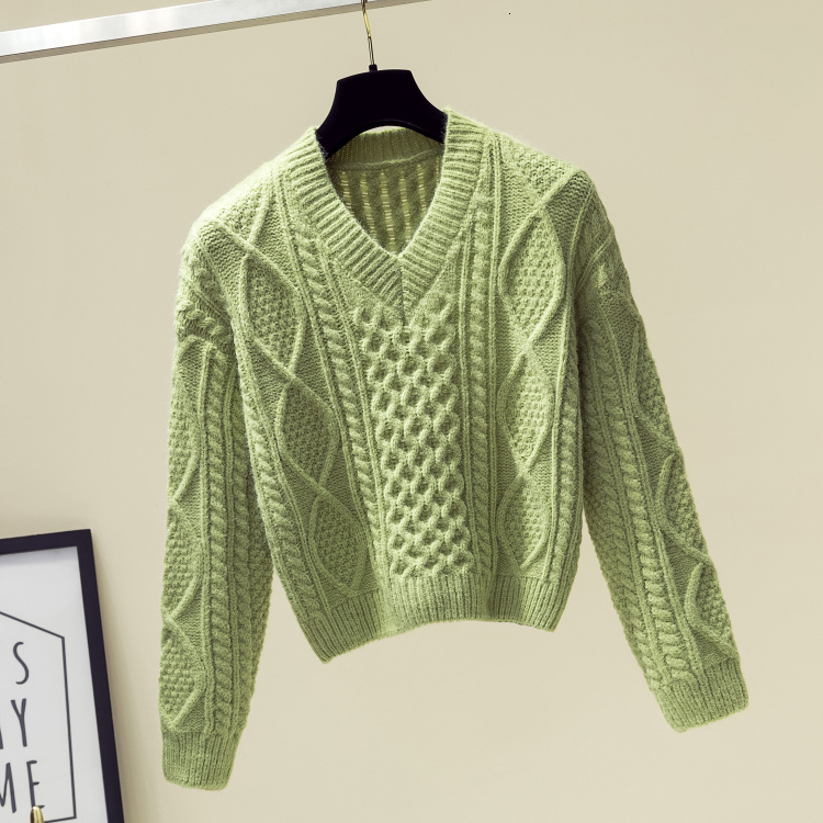 

2021 New Female Winter Shirts with Low-necked V-knit Fashions Solid Style Minimalist Women's Topos U1GX, Green