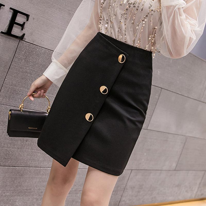 

Skirts Fashion Elegant Women Skirt Plus Size 5xl Ladies Summer High Waist Single Breasted Solid Slim A-Line Midi, Black