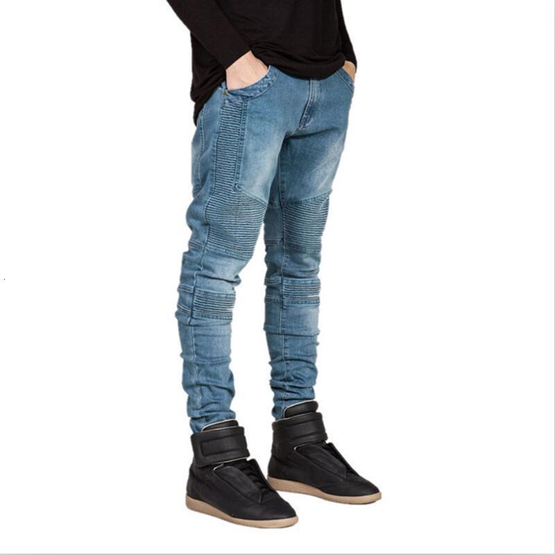 

2021 New Men Denim Runway Slim Racer Fashion Hip Jeans for Mens Skinny Streetwear Pants BFEC, Blue