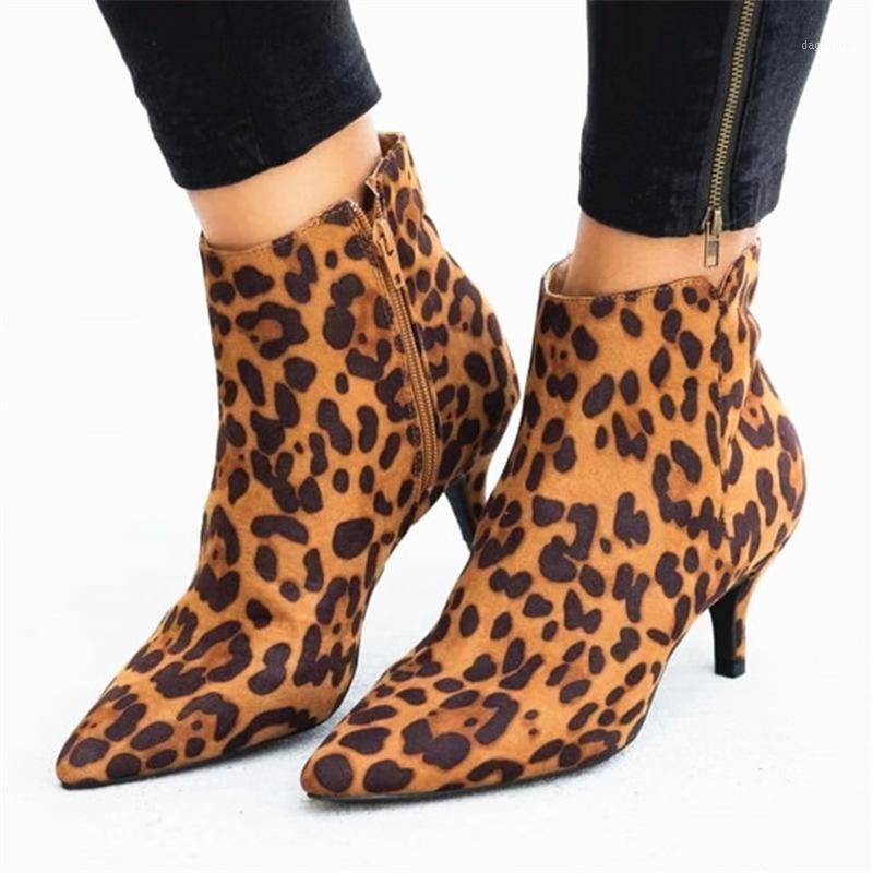

2020 Women Suede Ankle Boot Mid Stiletto Heel Side Zip Pointed Toe Party Work Outdoor Shoe Fine Heel Leopard Print Women's Shoes1, Black