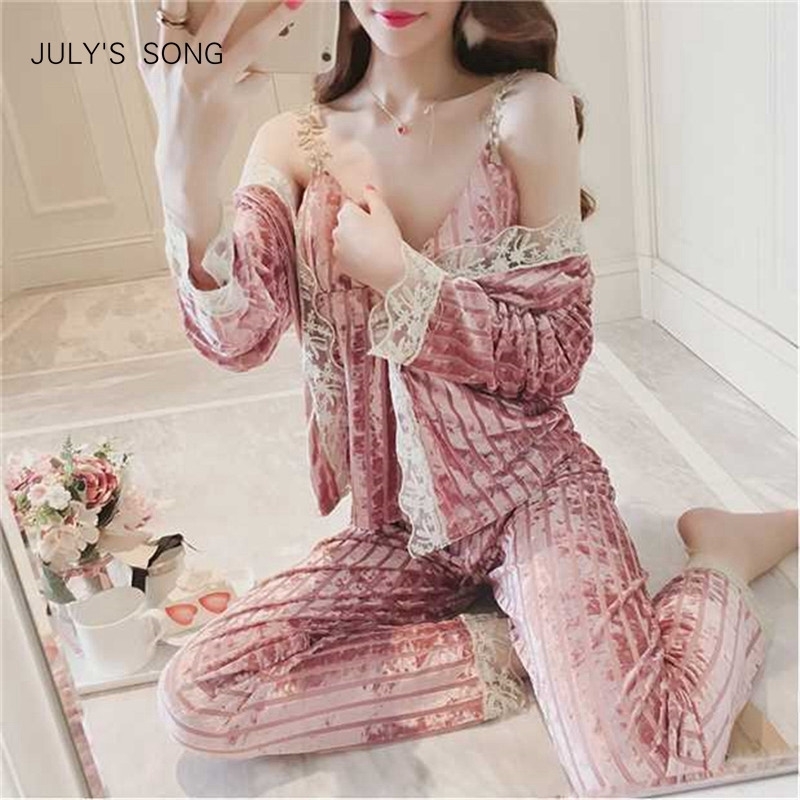 

JULY'S SONG Velvet Pajamas Set Autumn Winter Warm Women Sexy Pajamas Sleepwear Sleeveless Strap Nightwear Long Pants Homewear 201113