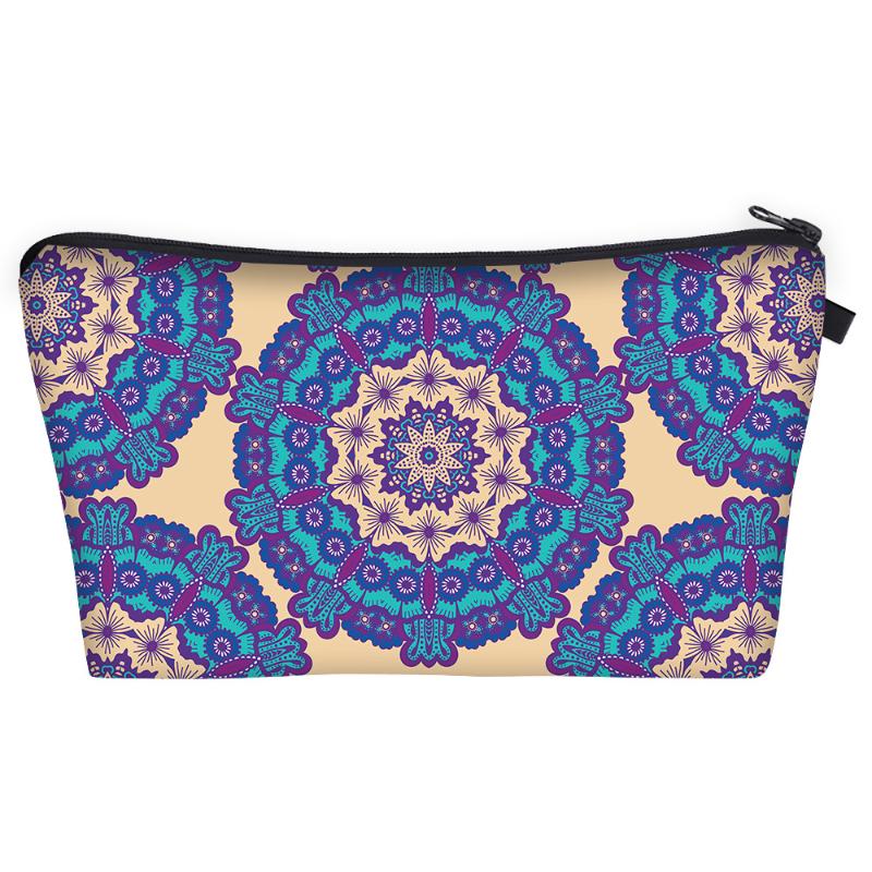 

Mandala Elements Style Make Up Bag Retro Flower Print Women Waterproof Travel Toilet Bag Waterproof Cosmetic Case For Ladies, Beige