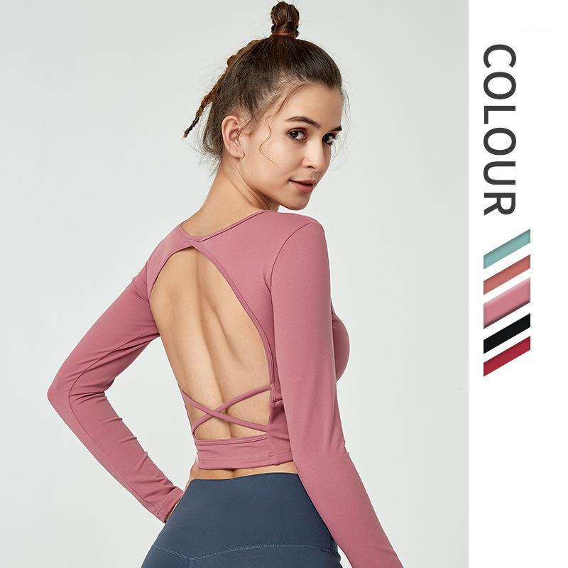 

Women' Long Sleeve Paded Sport Top Backless Yoga Shirt Training Fitness T-shirt Running Top Gym Workout Deportivo Mujer1, Black