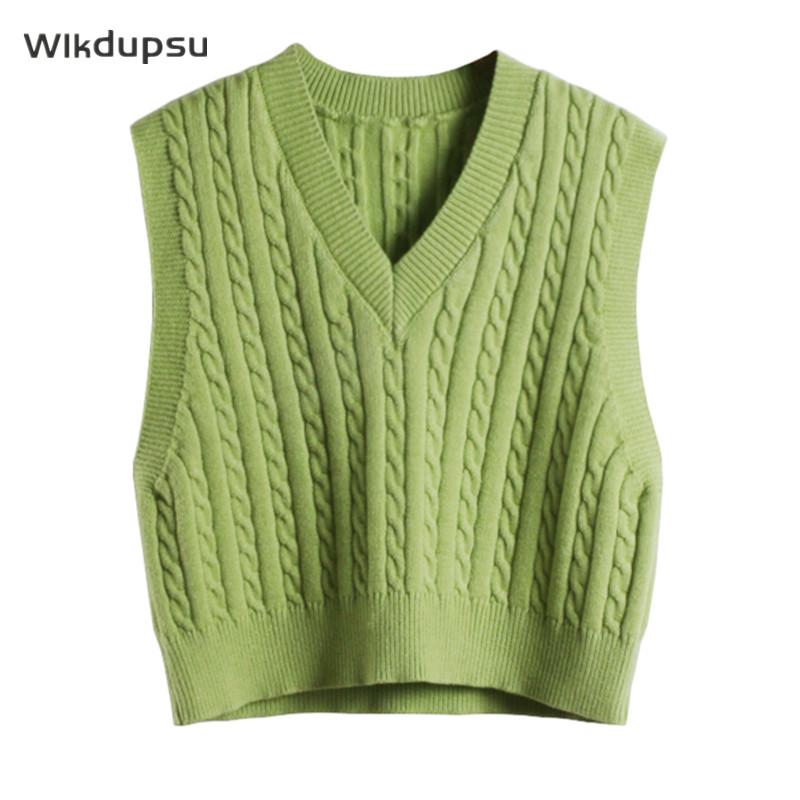 

Women's Vests Knitted Vest Sweater Korean Women Casual Vintage V Neck Crop Top Wool Knit Waistcoat Sleeveless Lady Spring Autumn Winter, Black