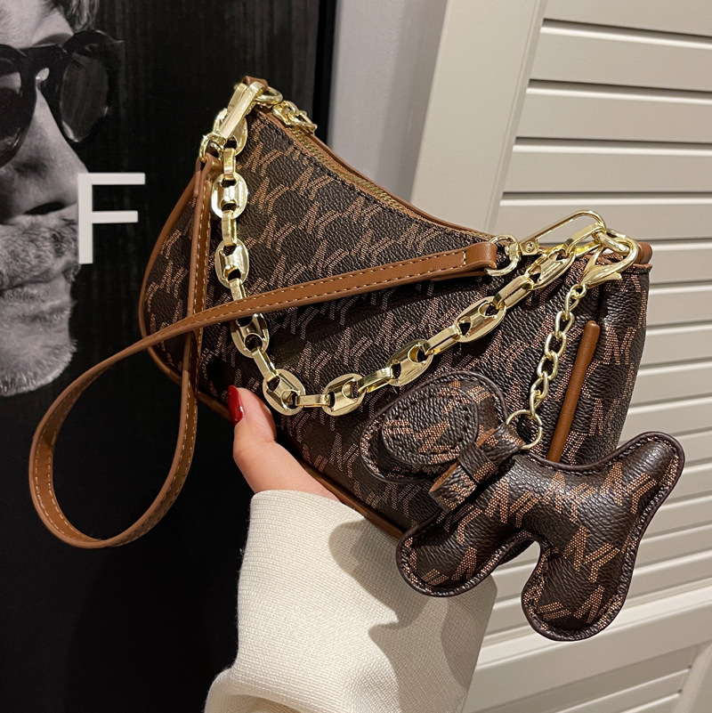 

Wholesale ladies leathers bags street personality letters printed underarm bag elegant atmosphere contrast leather handbag popular cartoon backpack this year, Coffee-8077